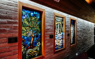 Stained glass windows inside Altamonte Chapel
